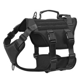 Heat-resistant Durable Nylon Tactical Service Dog Harness, Adjustable No-pull Reflective Vest With Dual Handles For Large Dogs (Option: Black-S)